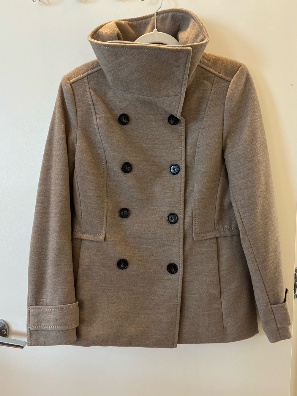 H&M Taupe Double Breasted Funnel Neck Coat Size 12